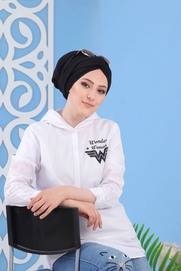 Düz Orta Kadın Beyaz Baskılı Tunik Beyaz - 02 7258 - 7258