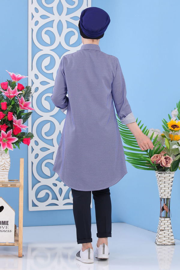 Düz Orta Kadın Mavi Kareli Tunik Saks - 02 7265 - 7265
