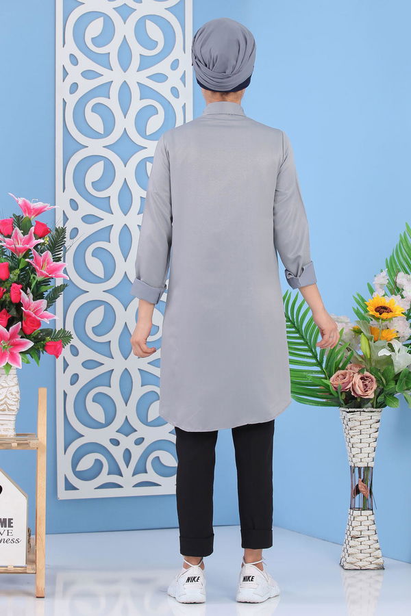 Düz Orta Kadın Gri Tunik Siyah  - 7283