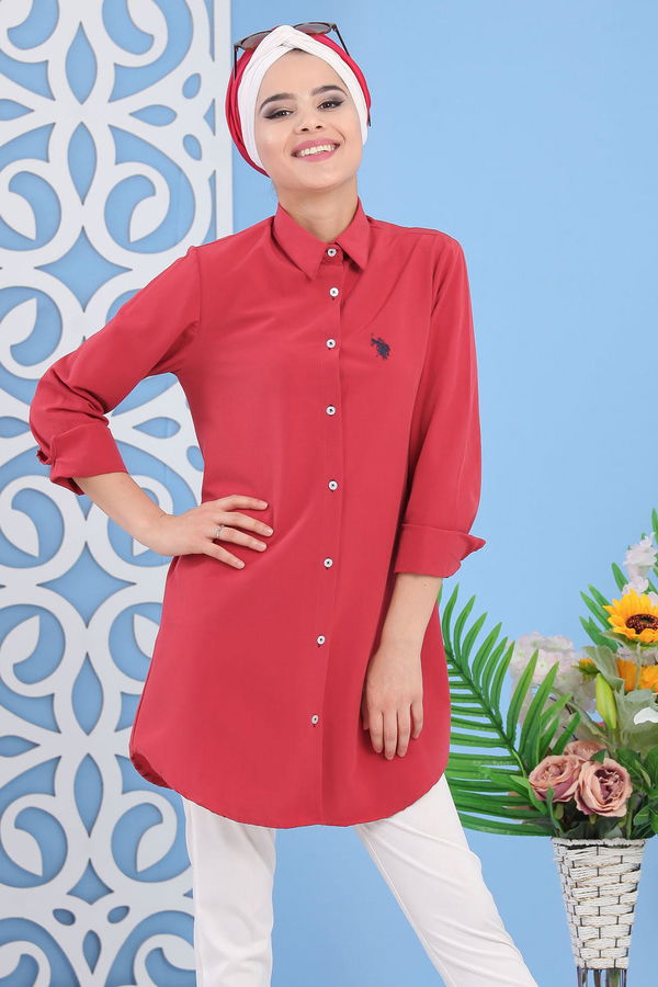 Düz Orta Kadın Kırmızı Tunik Siyah  - 7283