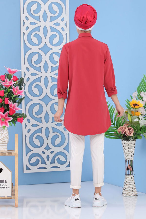 Düz Orta Kadın Kırmızı Tunik Siyah  - 7283