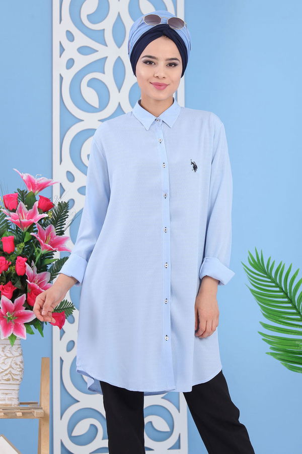 Düz Orta Kadın Mavi Tunik Siyah  - 7283