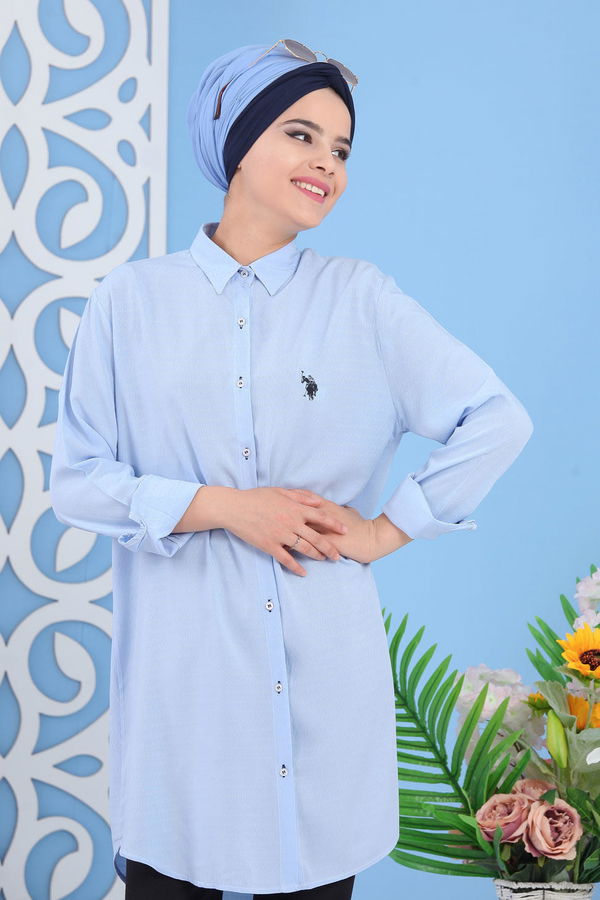 Düz Orta Kadın Mavi Tunik Siyah  - 7283