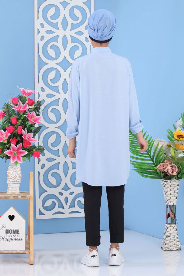 Düz Orta Kadın Mavi Tunik Siyah  - 7283