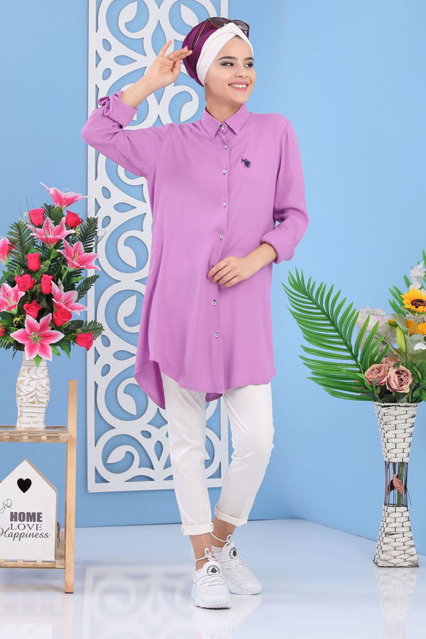Düz Orta Kadın Pembe Tunik Siyah  - 7283