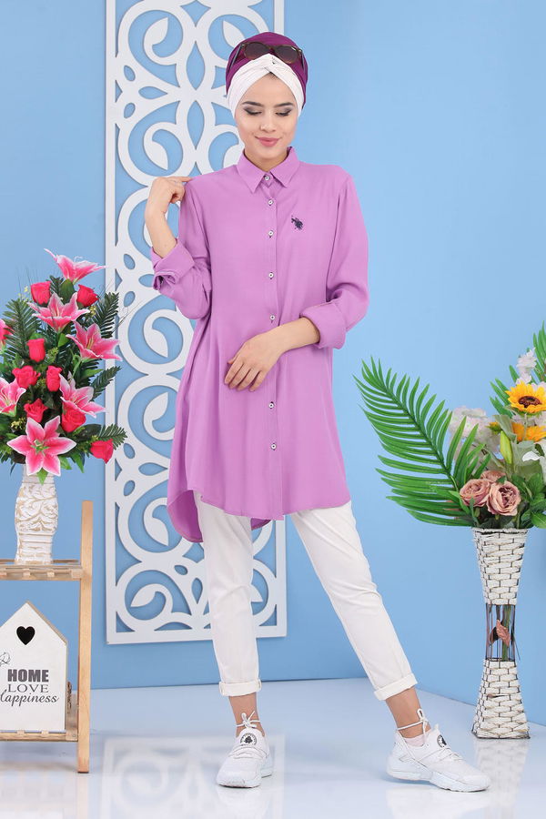 Düz Orta Kadın Pembe Tunik Siyah  - 7283