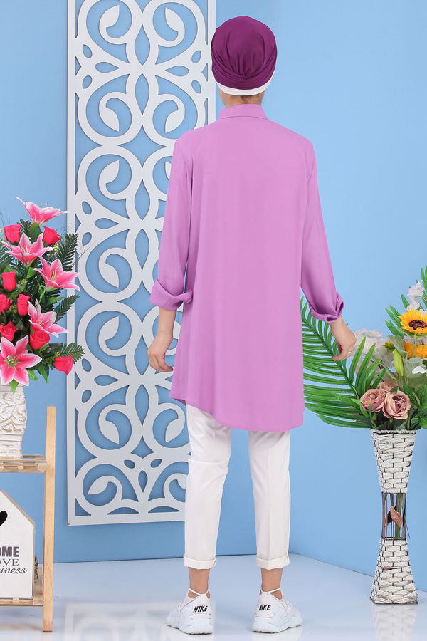 Düz Orta Kadın Pembe Tunik Siyah  - 7283