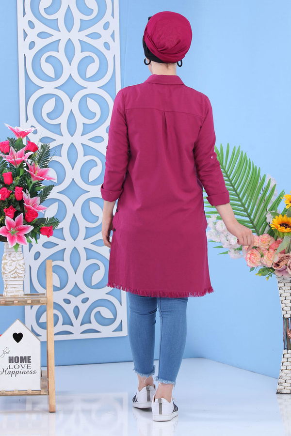 Düz Orta Kadın Mor Püsküllü tunik - Mor 02 7311 - 7311