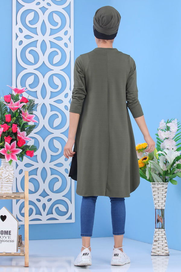 Düz Orta Kadın Haki Sim Detay Tunik - Haki 02 7320 - 7320