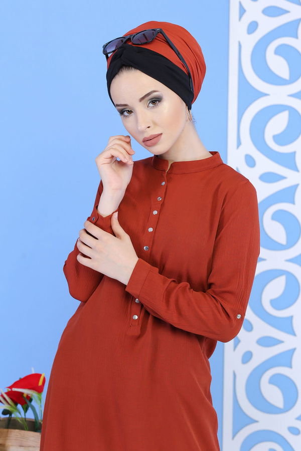 Düz Orta Kadın Kiremit Çıtçıtlı Tunik Kiremit - 02 7324 - 7324
