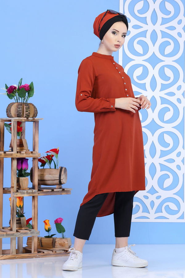Düz Orta Kadın Kiremit Çıtçıtlı Tunik Kiremit - 02 7324 - 7324
