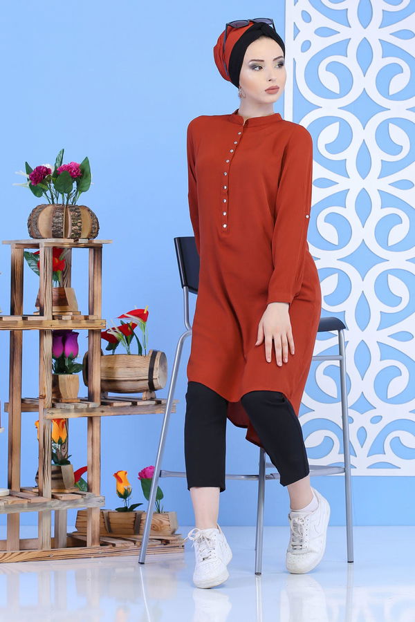 Düz Orta Kadın Kiremit Çıtçıtlı Tunik Kiremit - 02 7324 - 7324
