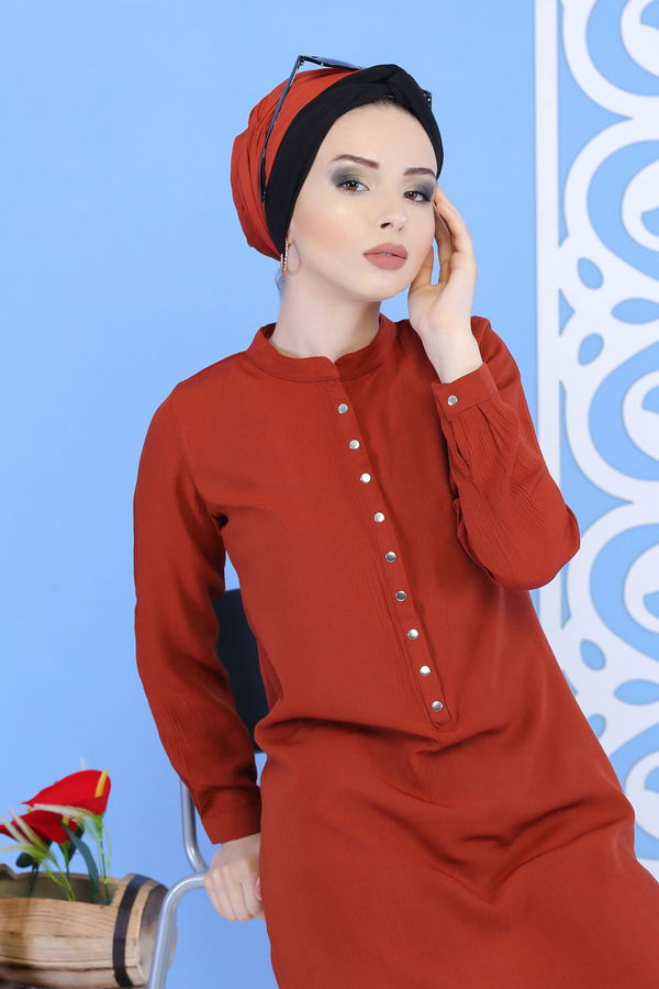Düz Orta Kadın Kiremit Çıtçıtlı Tunik Kiremit - 02 7324 - 7324