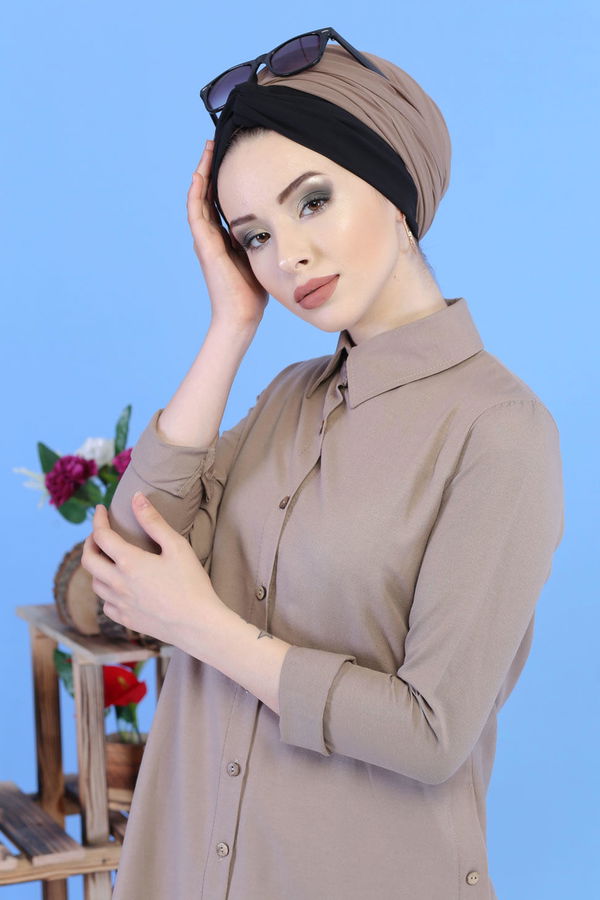 Düz Orta Kadın Vizon Gömlek Tunik Siyah  - 7236