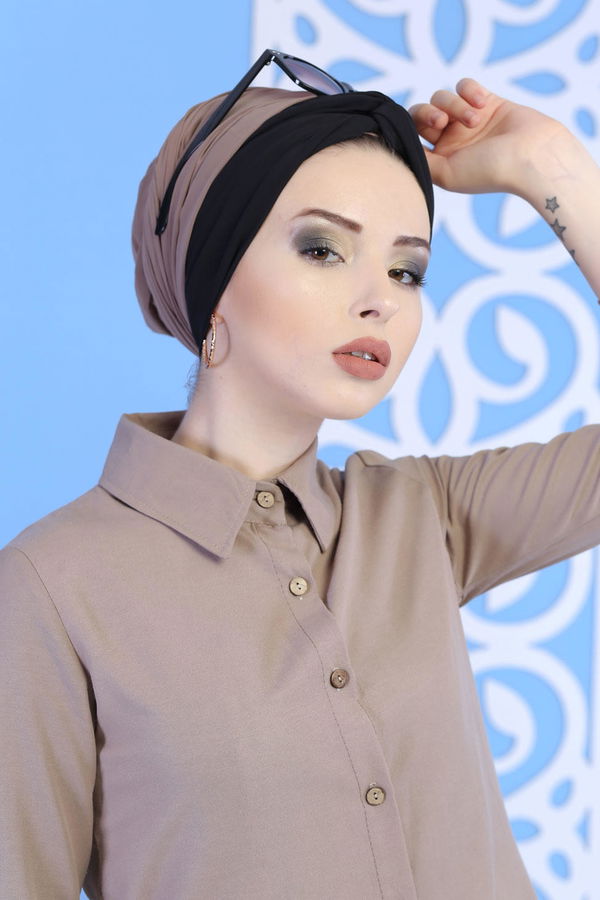 Düz Orta Kadın Vizon Gömlek Tunik Siyah  - 7236