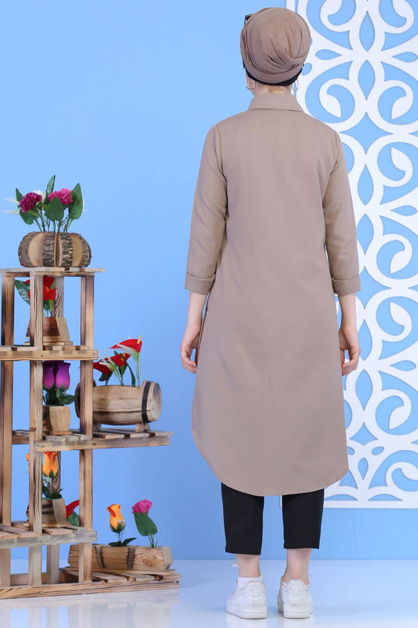 Düz Orta Kadın Vizon Gömlek Tunik Siyah  - 7236