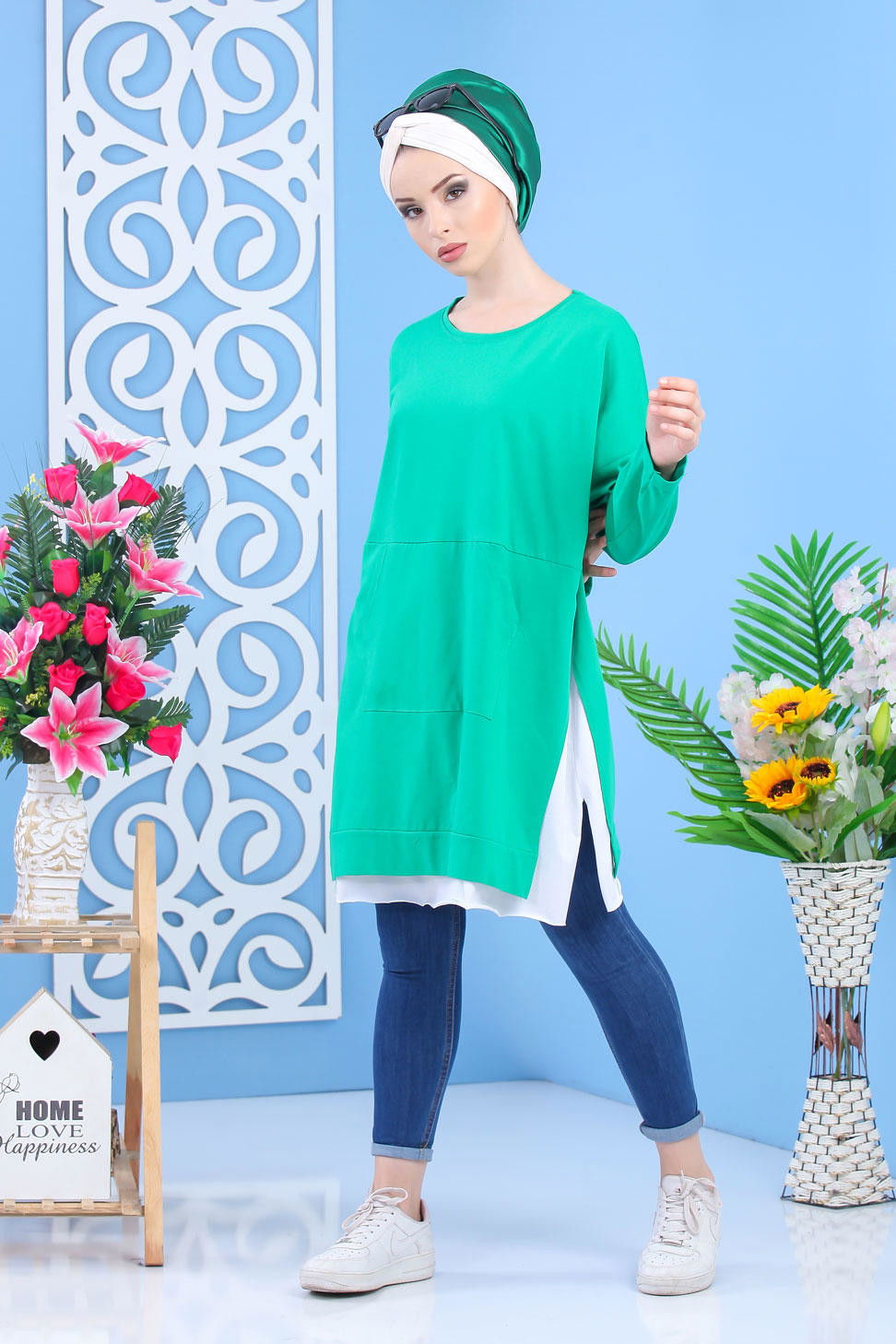 Düz Orta Kadın Yeşil Tunik Yeşil 02 7331 - 7331