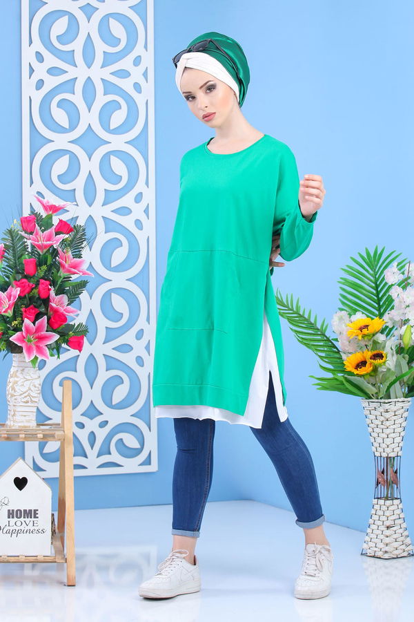 Düz Orta Kadın Yeşil Tunik Yeşil 02 7331 - 7331