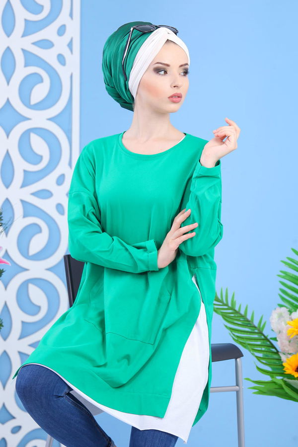 Düz Orta Kadın Yeşil Tunik Yeşil 02 7331 - 7331