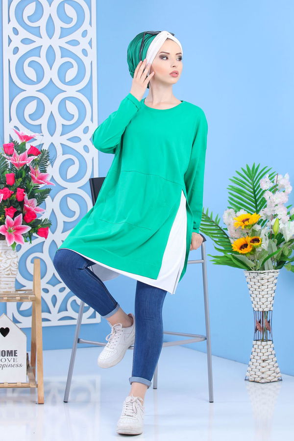 Düz Orta Kadın Yeşil Tunik Yeşil 02 7331 - 7331