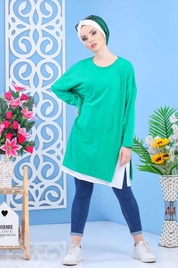 Düz Orta Kadın Yeşil Tunik Yeşil 02 7331 - 7331
