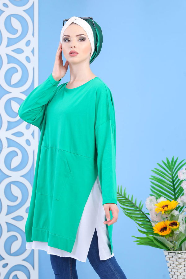 Düz Orta Kadın Yeşil Tunik Yeşil 02 7331 - 7331