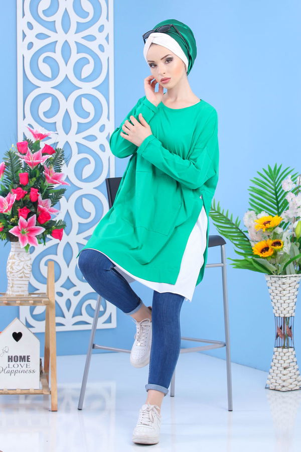Düz Orta Kadın Yeşil Tunik Yeşil 02 7331 - 7331