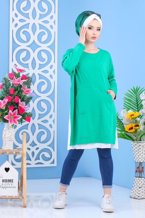 Düz Orta Kadın Yeşil Tunik Yeşil 02 7331 - 7331