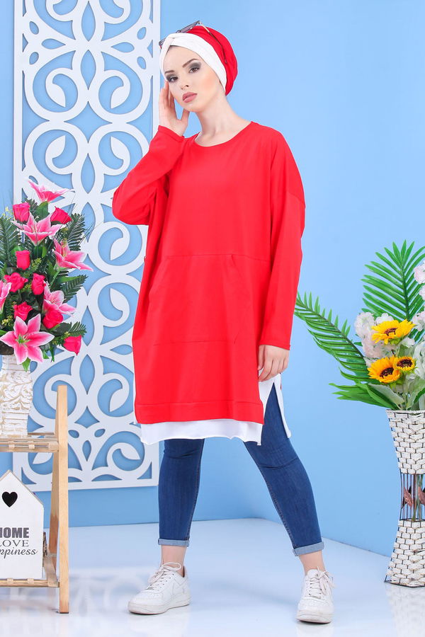 Düz Orta Kadın Kırmızı Tunik Kırmızı - 02 7331 - 7331