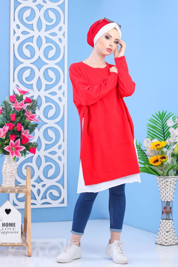 Düz Orta Kadın Kırmızı Tunik Kırmızı - 02 7331 - 7331