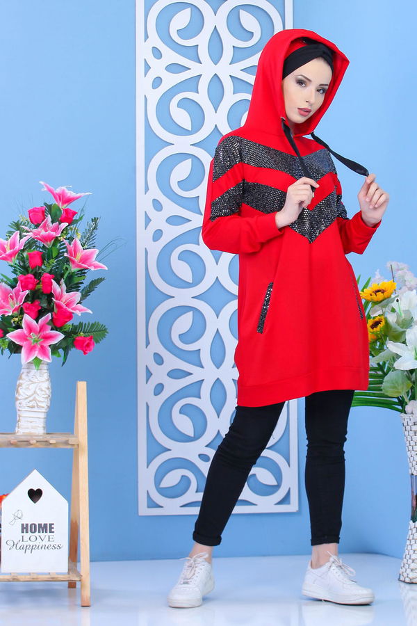 Düz Orta Kadın Kırmızı Tunik - Kırmızı 02 7332 - 7332 Kırmızı