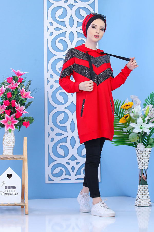 Düz Orta Kadın Kırmızı Tunik - Kırmızı 02 7332 - 7332 Kırmızı