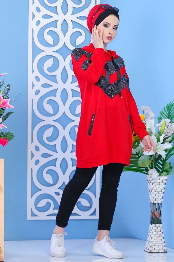 Düz Orta Kadın Kırmızı Tunik - Kırmızı 02 7332 - 7332 Kırmızı