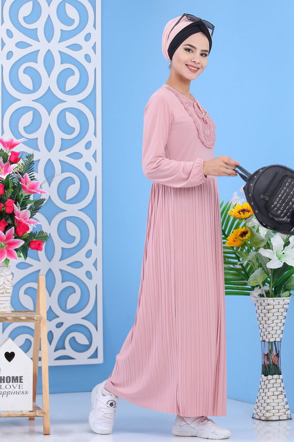 Düz Orta Kadın Pembe Elbise - Gülkurusu 02 7355 - 7355
