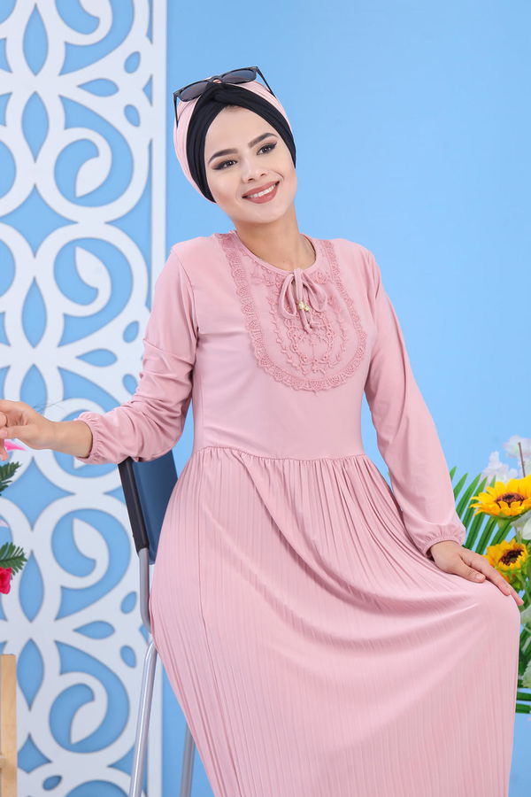 Düz Orta Kadın Pembe Elbise - Gülkurusu 02 7355 - 7355