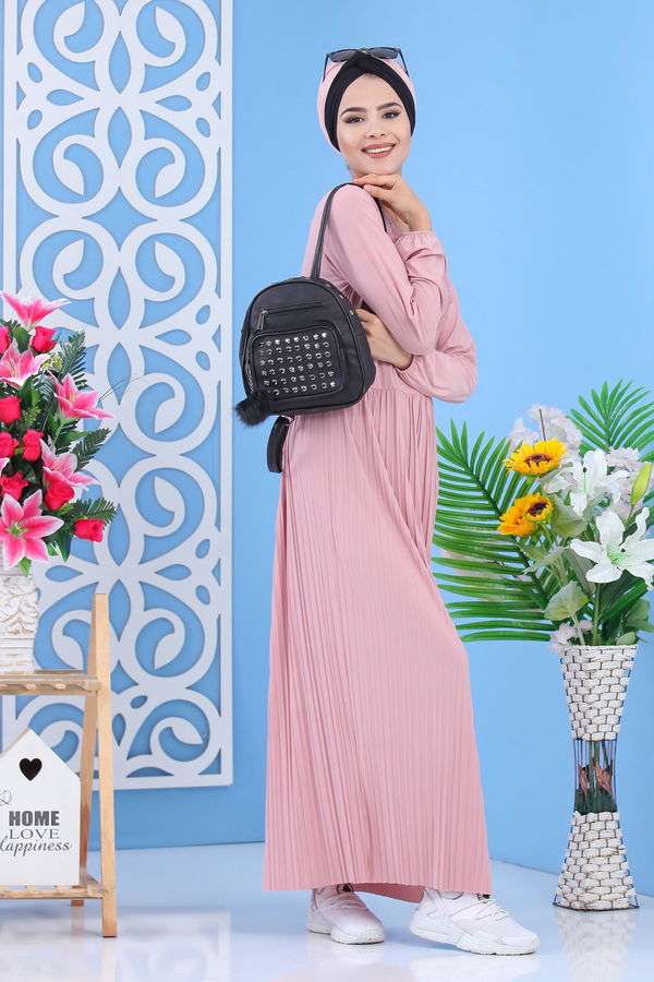 Düz Orta Kadın Pembe Elbise - Gülkurusu 02 7355 - 7355