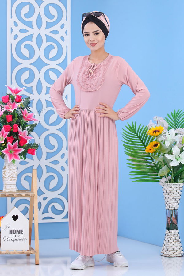 Düz Orta Kadın Pembe Elbise - Gülkurusu 02 7355 - 7355