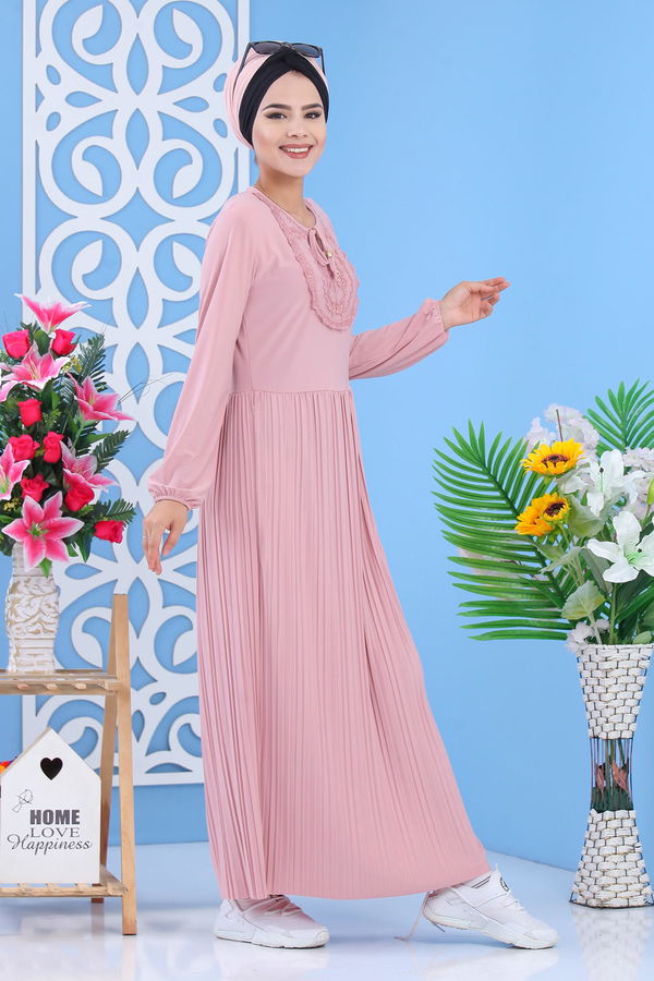 Düz Orta Kadın Pembe Elbise - Gülkurusu 02 7355 - 7355