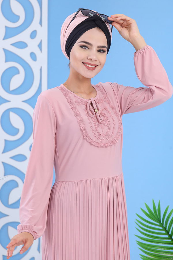 Düz Orta Kadın Pembe Elbise - Gülkurusu 02 7355 - 7355