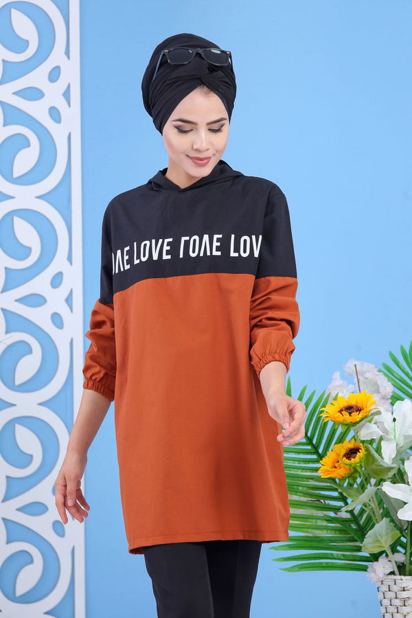 Düz Orta Kadın Kiremit Baskılı Tunik Kremit - 02 7100 - 7100