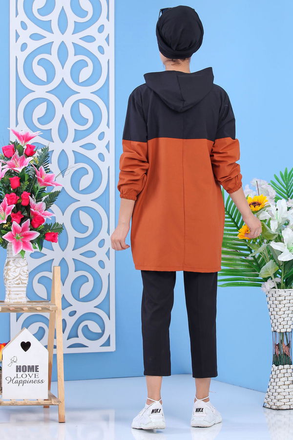 Düz Orta Kadın Kiremit Baskılı Tunik Kremit - 02 7100 - 7100