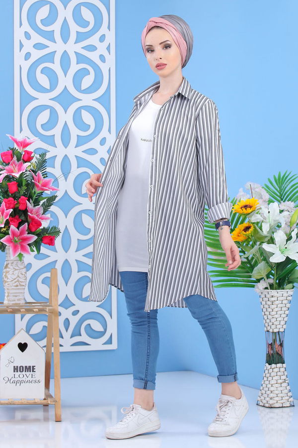 Düz Orta Kadın Gri Tunik - Gri 02 7358 - 7358