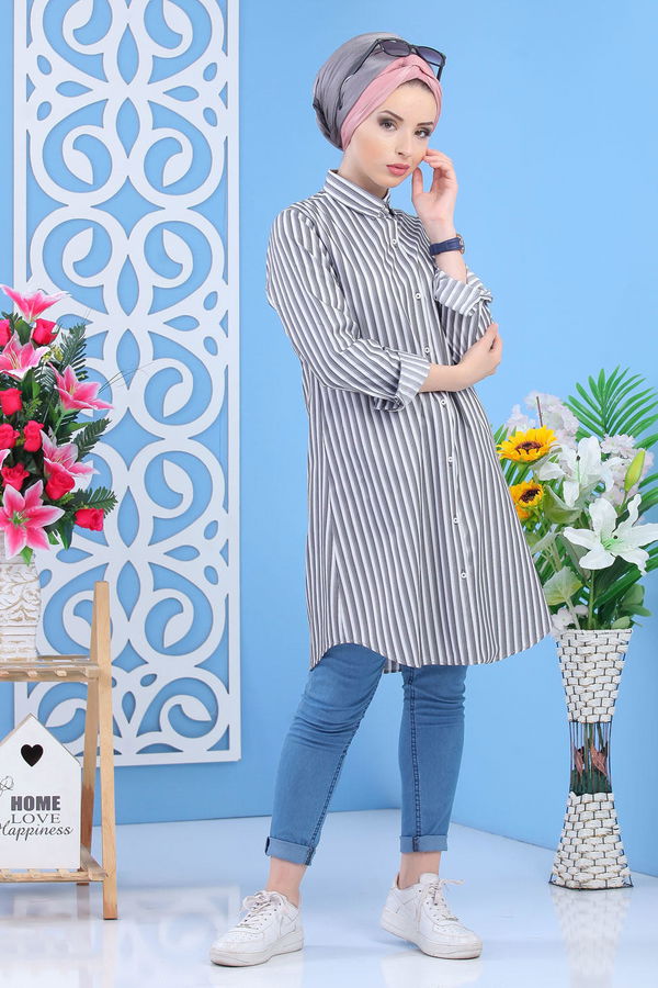 Düz Orta Kadın Gri Tunik - Gri 02 7358 - 7358