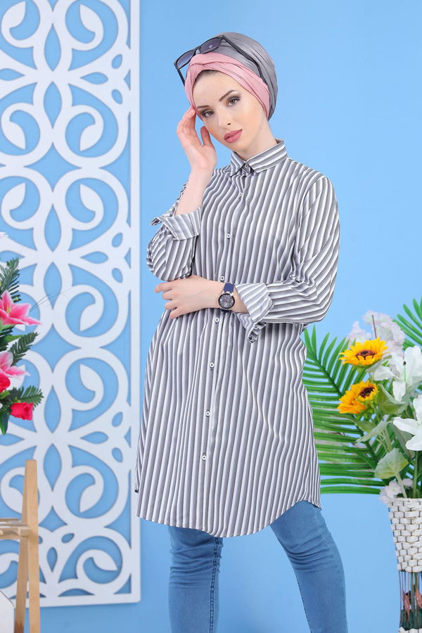Düz Orta Kadın Gri Tunik - Gri 02 7358 - 7358