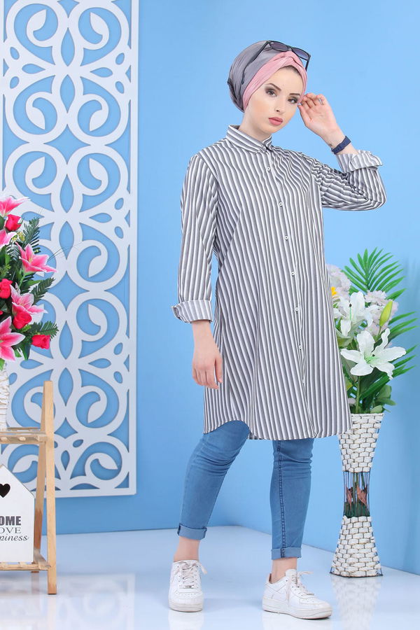 Düz Orta Kadın Gri Tunik - Gri 02 7358 - 7358