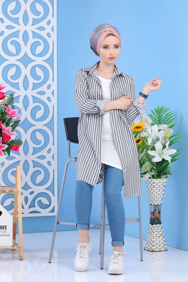 Düz Orta Kadın Gri Tunik - Gri 02 7358 - 7358