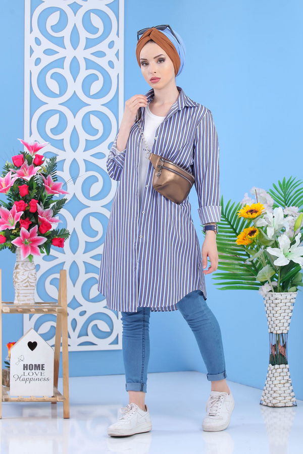 Düz Orta Kadın Mavi Tunik - Mavi 02 7358 - 7358