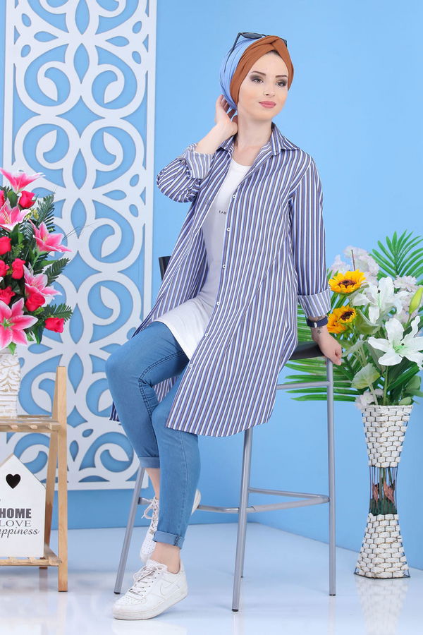 Düz Orta Kadın Mavi Tunik - Mavi 02 7358 - 7358