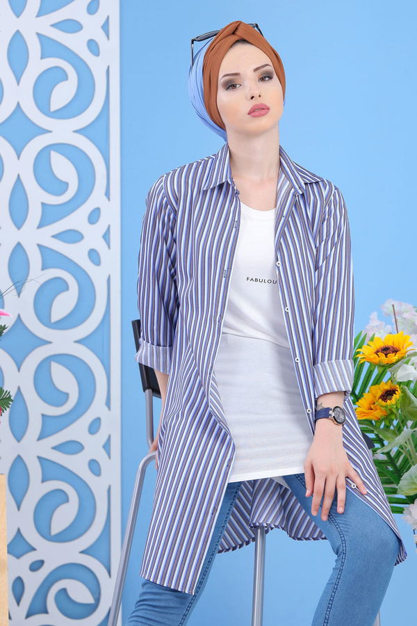 Düz Orta Kadın Mavi Tunik - Mavi 02 7358 - 7358