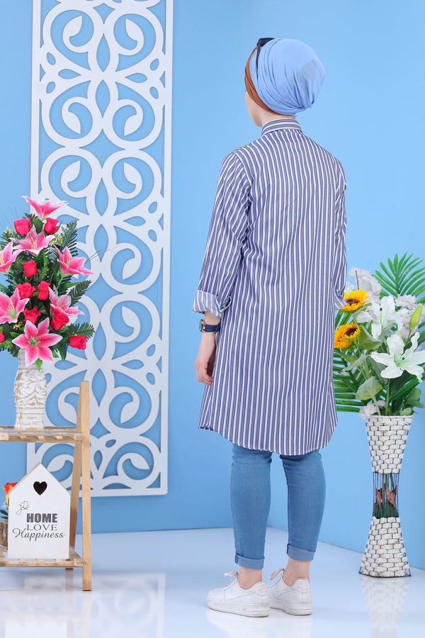 Düz Orta Kadın Mavi Tunik - Mavi 02 7358 - 7358